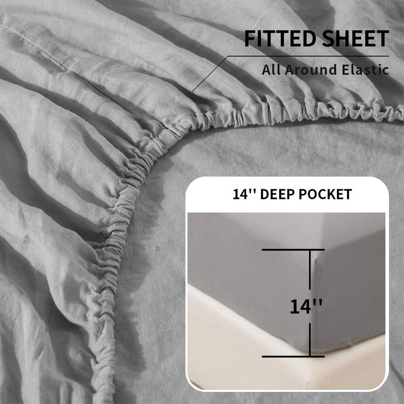 Simple&Opulence Belgian Linen Sheet Set Solid Color - 3 Pieces (1 Flat Sheet, 1 Fitted Sheet & 1 Pillowcase) Natural Flax Cotton Blend Soft Breathable Farmhouse Bedding - Twin Size, Grey - Image 3